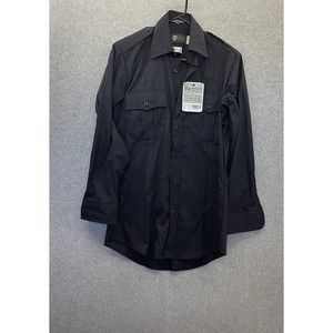 Horace Men's Button Down Shirt Long Sleeve Solid Black Pockets Utility Uniform